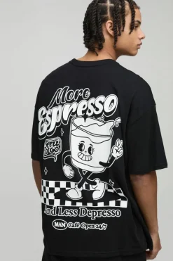 Cheap boohooMAN Oversized Espresso Cartoon Puff Print T-Shirt black