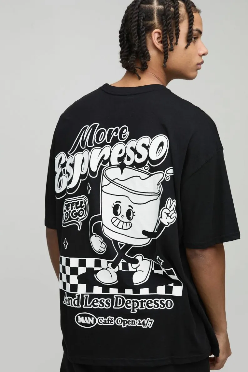 Cheap boohooMAN Oversized Espresso Cartoon Puff Print T-Shirt black