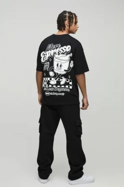 Cheap boohooMAN Oversized Espresso Cartoon Puff Print T-Shirt black