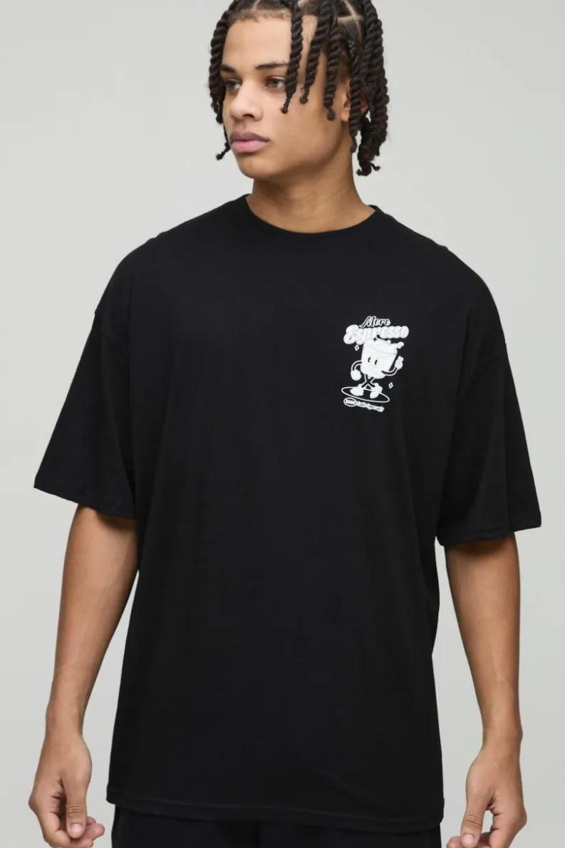 Cheap boohooMAN Oversized Espresso Cartoon Puff Print T-Shirt black