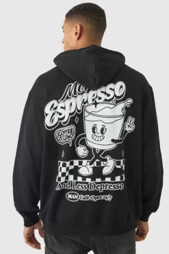 Discount boohooMAN Oversized Espresso Cartoon Puff Print Hoodie black