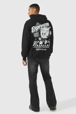 Discount boohooMAN Oversized Espresso Cartoon Puff Print Hoodie black