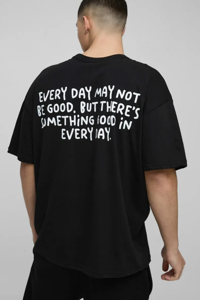 Store boohooMAN Oversized Everyday Text Graphic T-Shirt black