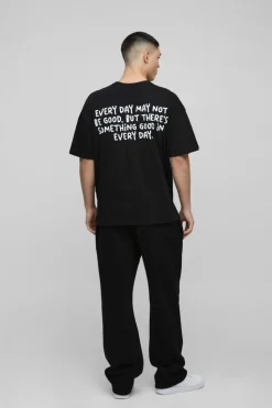 Store boohooMAN Oversized Everyday Text Graphic T-Shirt black