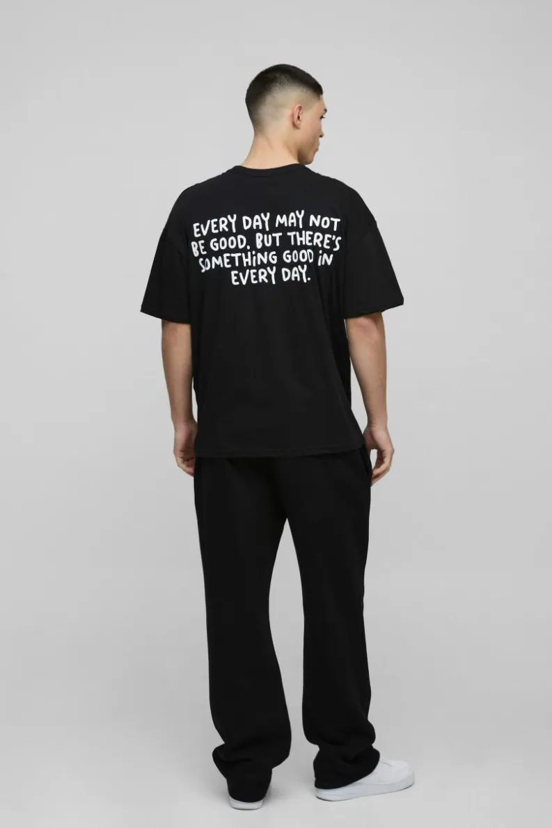Store boohooMAN Oversized Everyday Text Graphic T-Shirt black