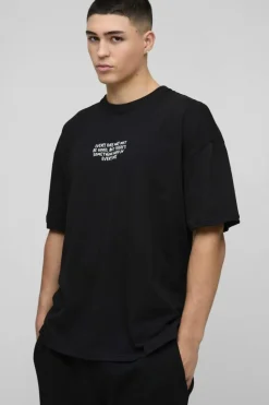Store boohooMAN Oversized Everyday Text Graphic T-Shirt black
