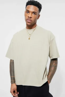Best Sale boohooMAN Oversized Extended Neck Boxy T-shirt stone