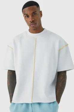 Discount boohooMAN Oversized Extended Neck Contrast Sweatshirt white