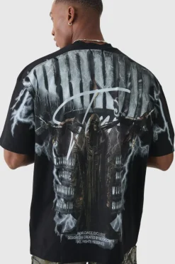 Cheap boohooMAN Oversized Extended Neck Extreme Gothic Back Graphic T-shirt black
