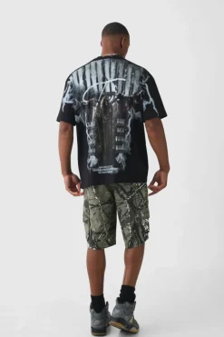 Cheap boohooMAN Oversized Extended Neck Extreme Gothic Back Graphic T-shirt black