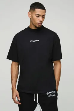 Shop boohooMAN Oversized Extended Neck Homme Lily Graphic T-Shirt black