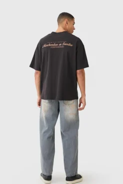 Outlet boohooMAN Oversized Extended Neck Printed T-shirt black