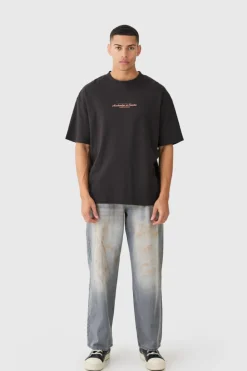 Outlet boohooMAN Oversized Extended Neck Printed T-shirt black