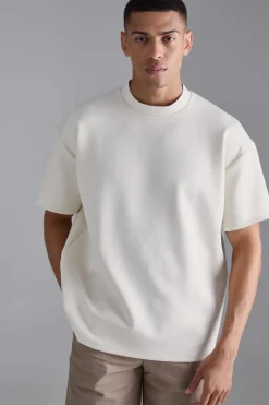 New boohooMAN Oversized Extended Neck Scuba T-shirt ecru