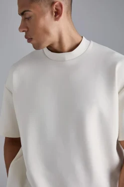 New boohooMAN Oversized Extended Neck Scuba T-shirt ecru