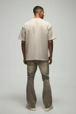 Hot boohooMAN Oversized Extended Neck Scuba T-Shirt stone