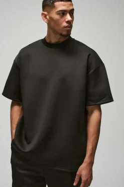 Outlet boohooMAN Oversized Extended Neck Scuba T-shirt black