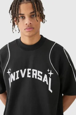 New boohooMAN Oversized Extended Neck Universal Graphic T-shirt black