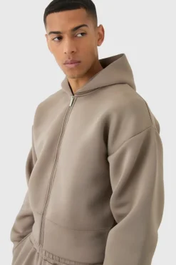 Outlet boohooMAN Oversized Extended Waist Relaxed Fit Scuba Hooded Tracksuit taupe