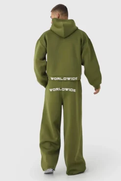 Cheap boohooMAN Oversized Extended Waist Relaxed Fit Scuba Hooded Tracksuit khaki