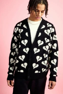 Outlet boohooMAN Oversized Fit Cardigan With All Over Print black
