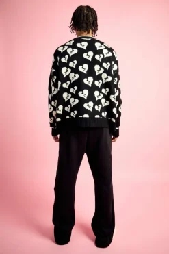Outlet boohooMAN Oversized Fit Cardigan With All Over Print black