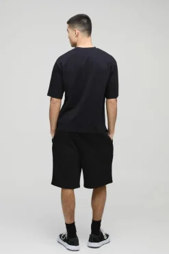 Sale boohooMAN Oversized Fit Drop Crotch Basic Lightweight Shorts black