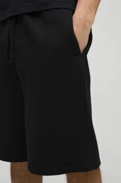 Sale boohooMAN Oversized Fit Drop Crotch Basic Lightweight Shorts black