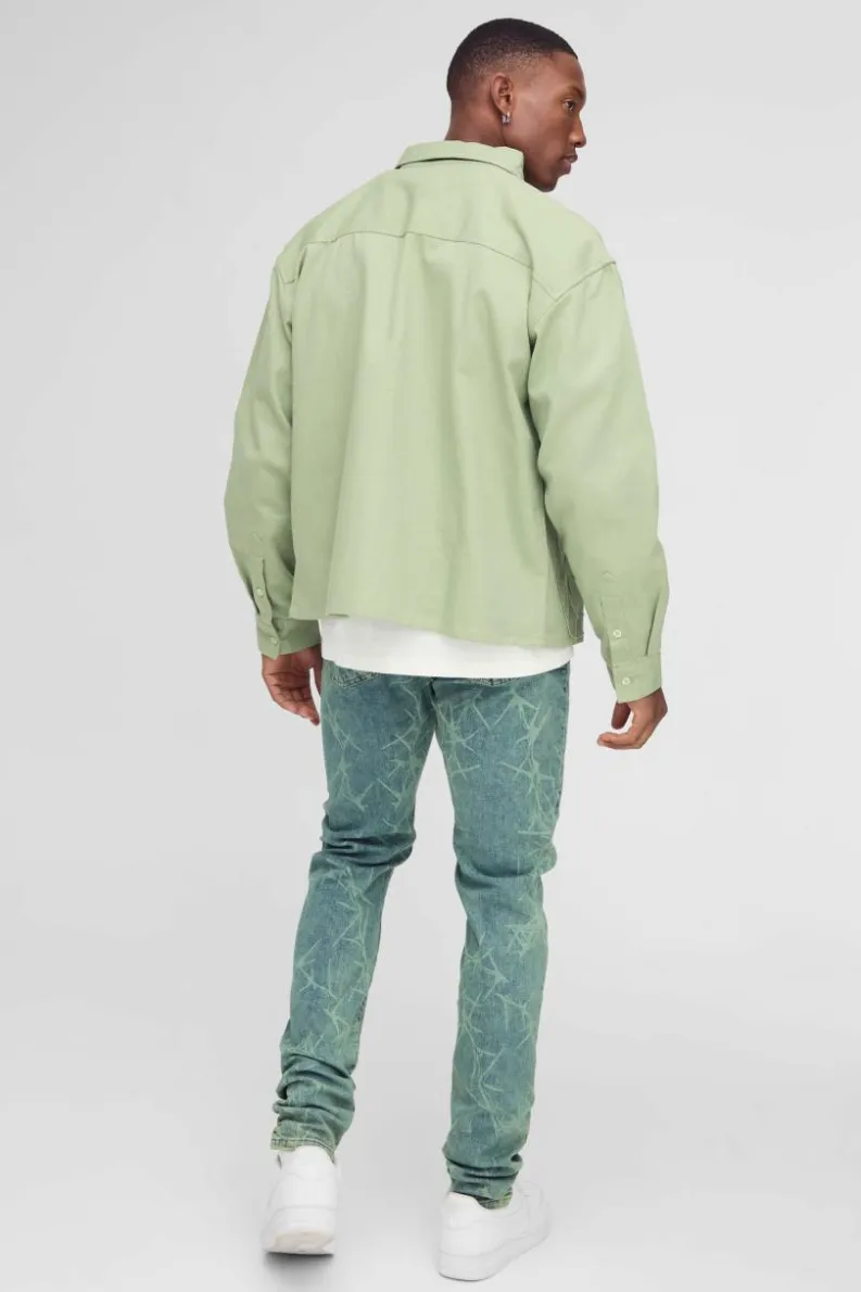Cheap boohooMAN Oversized Flame Applique Shirt dusty green