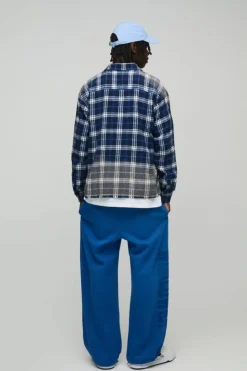 Store boohooMAN Oversized Flannel Check Distressed Collared Shirt blue