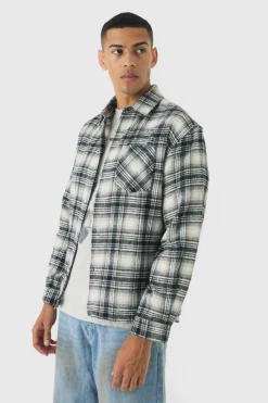Clearance boohooMAN Oversized Flannel Check Long Sleeve Shirt white