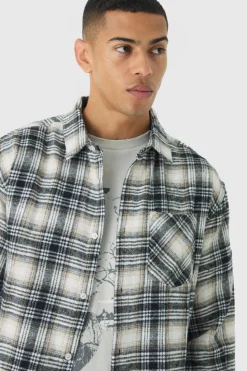 Clearance boohooMAN Oversized Flannel Check Long Sleeve Shirt white
