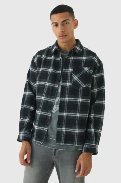 Cheap boohooMAN Oversized Flannel Check Long Sleeve Shirt black