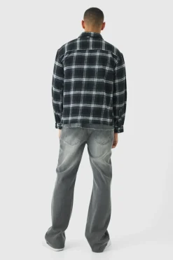 Cheap boohooMAN Oversized Flannel Check Long Sleeve Shirt black