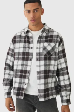 Cheap boohooMAN Oversized Flannel Long Sleeve Check Shirt chocolate