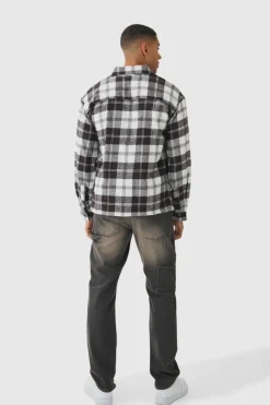 Cheap boohooMAN Oversized Flannel Long Sleeve Check Shirt chocolate