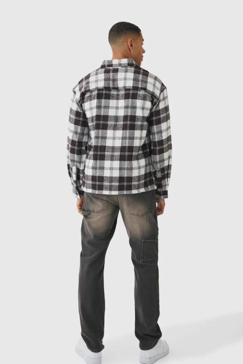 Cheap boohooMAN Oversized Flannel Long Sleeve Check Shirt chocolate