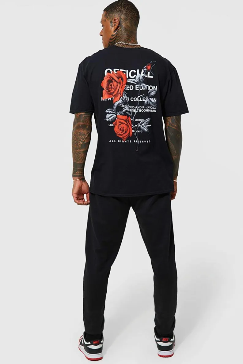 Cheap boohooMAN Oversized Floral Back Graphic T-shirt black