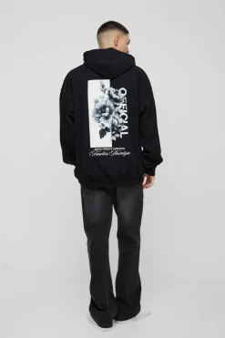 Flash Sale boohooMAN Oversized Floral Graphic Hoodie black