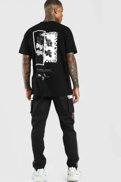 Outlet boohooMAN Oversized Floral Photo Back Print T-Shirt black