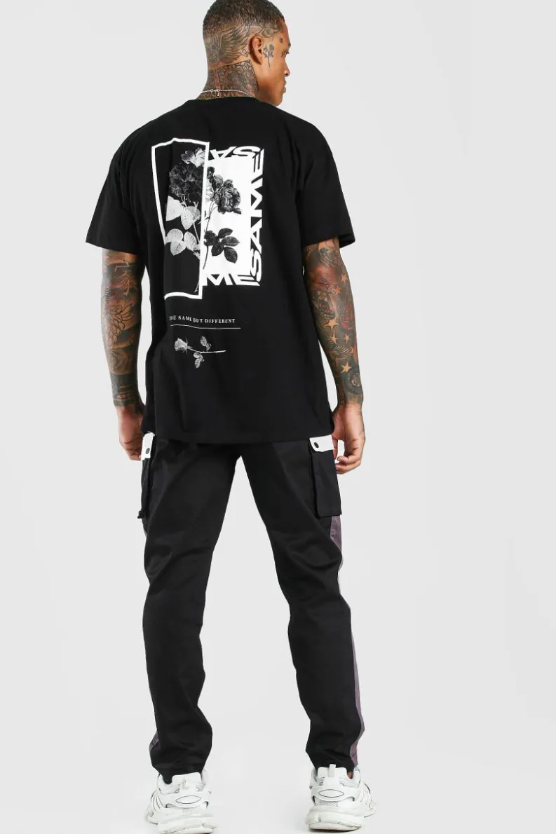 Outlet boohooMAN Oversized Floral Photo Back Print T-Shirt black