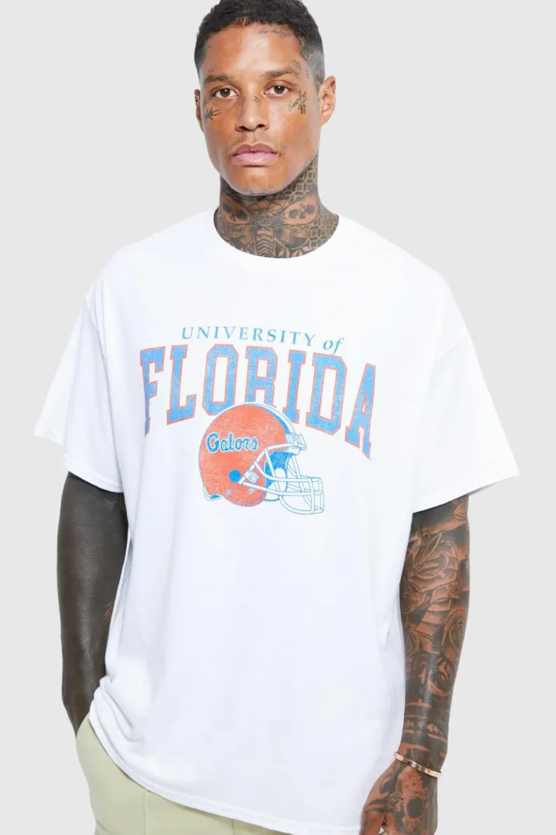 Shop boohooMAN Oversized Florida License T-shirt white