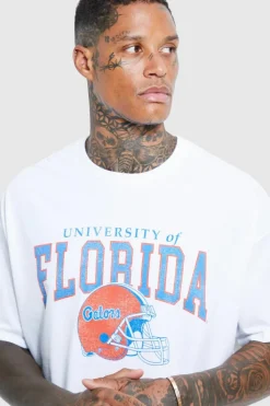Shop boohooMAN Oversized Florida License T-shirt white