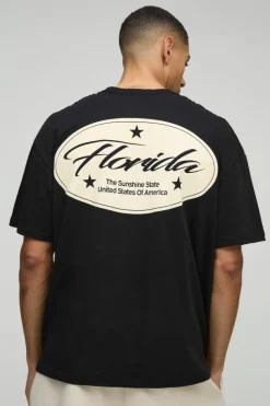 Sale boohooMAN Oversized Florida Print T-Shirt black