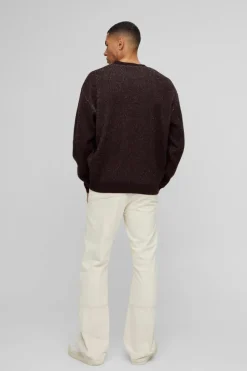 Store boohooMAN Oversized Fluffy Graphic Homme Knitted Jumper charcoal