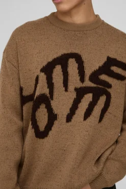 Best Sale boohooMAN Oversized Fluffy Graphic Homme Knitted Jumper taupe