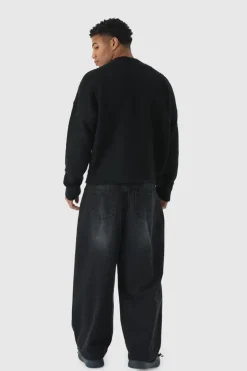 New boohooMAN Oversized Fluffy Knit BM Jumper black
