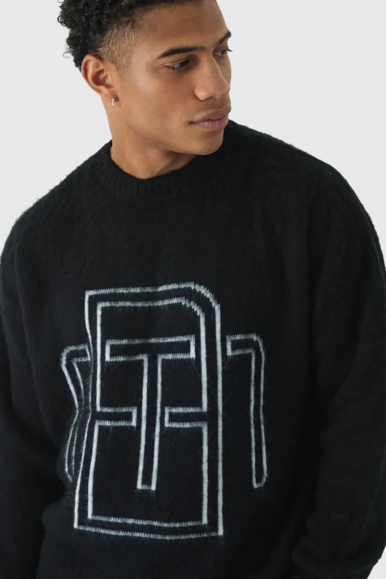 New boohooMAN Oversized Fluffy Knit BM Jumper black