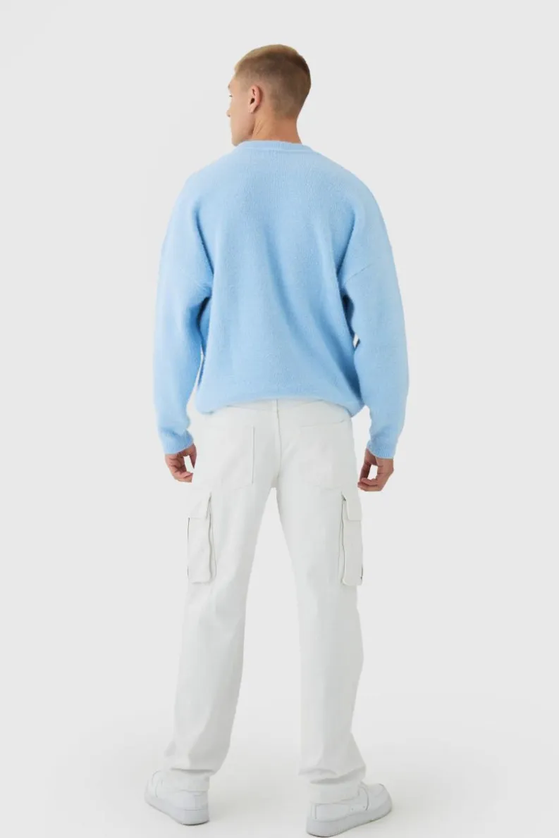 Sale boohooMAN Oversized Fluffy Teddy Jumper in Blue light blue