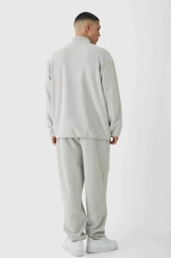 Sale boohooMAN Oversized Funnel Belted Polar Fleece Tracksuit grey